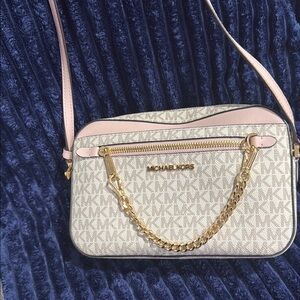 Michael Kors Cream and Pink Crossbody Bag with Metallic Accents